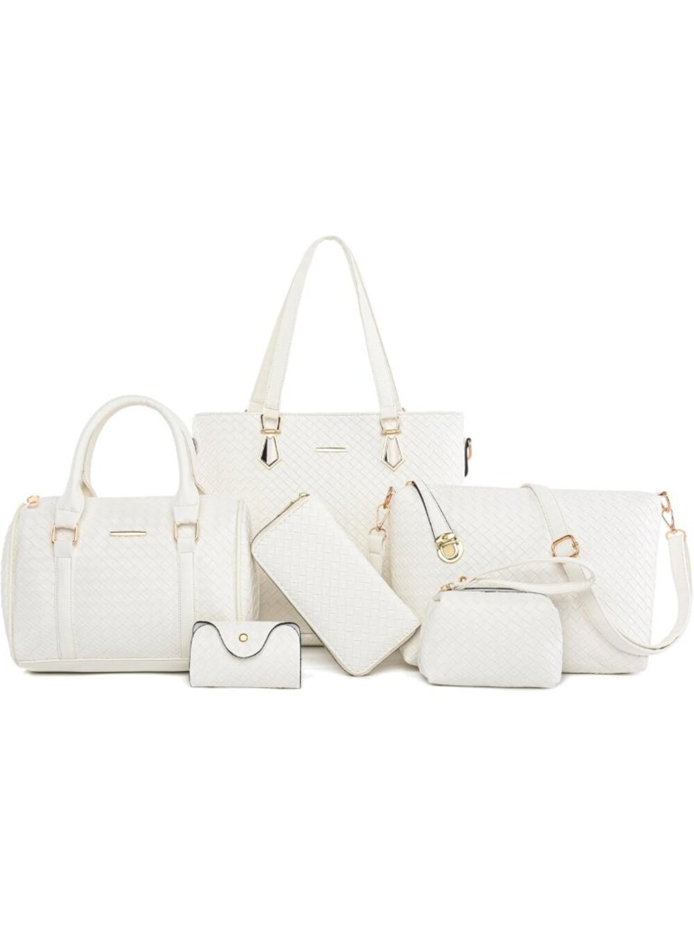 Stylish Synthetic Leather Tote & Crossbody Handbag Set - 6pcs for Women